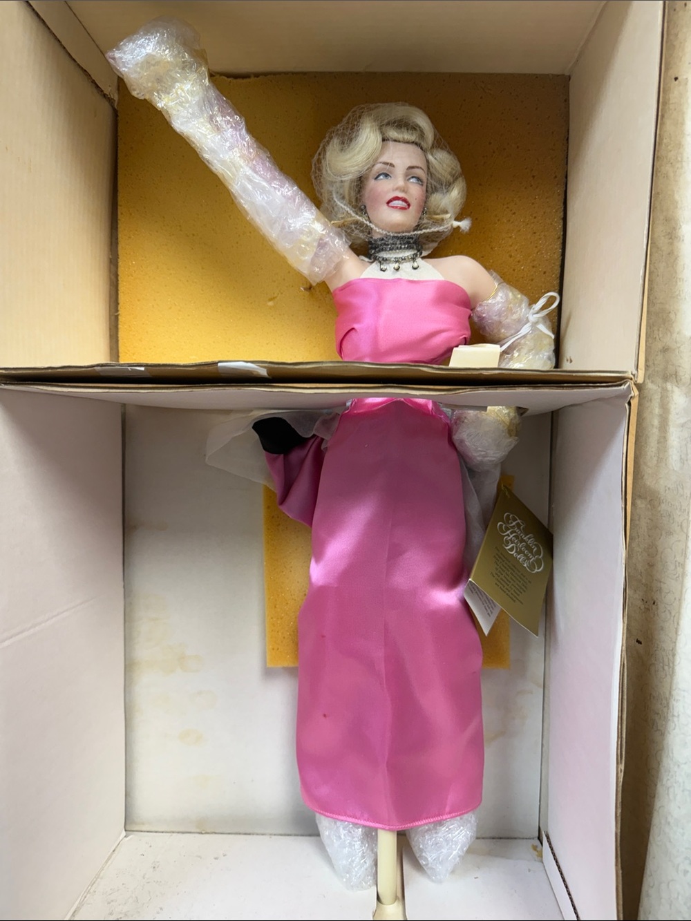 Marilyn Monroe heirloom doll with Pink Satin Gown